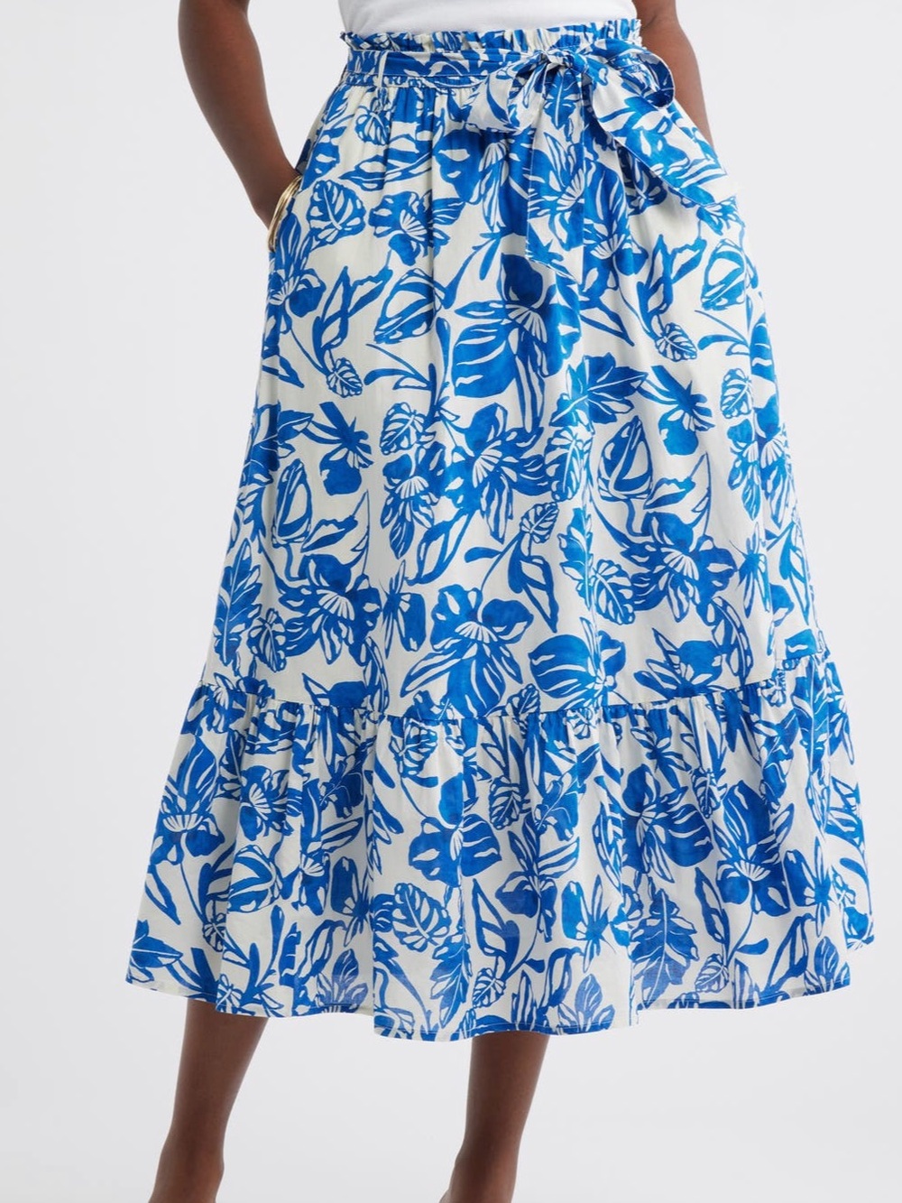Caslon Blue and White Floral Maxi Skirt with Tie Waist